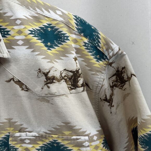 Roper Pearl Snap Aztec Southwestern Cowboy Cattle Stampede AOP Mens XL Shirt EUC - Picture 7 of 7